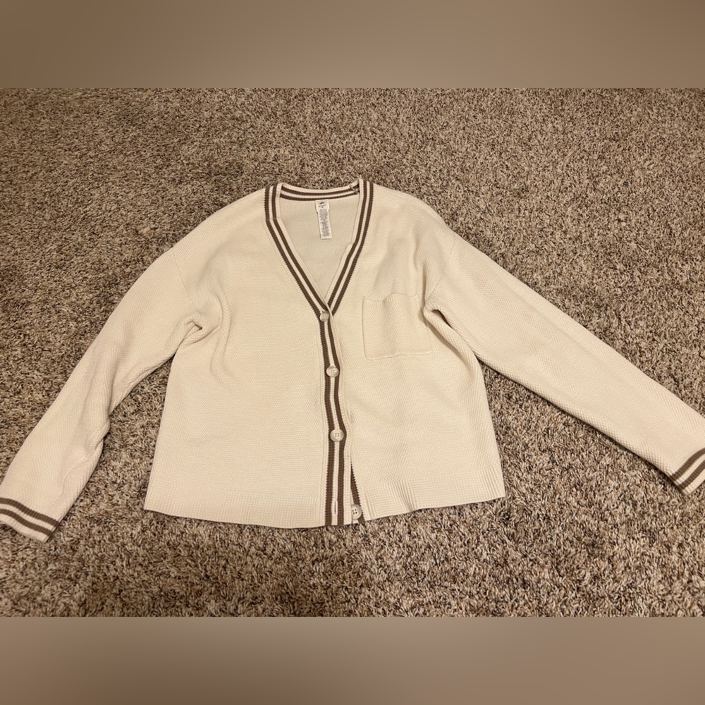 ALO Tennis Club Sweater Knit Cardigan Cream Beige